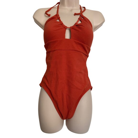 Becca Swimsuit One Piece Size Medium Textured Orange NWOT Boning Padded - Picture 1 of 10